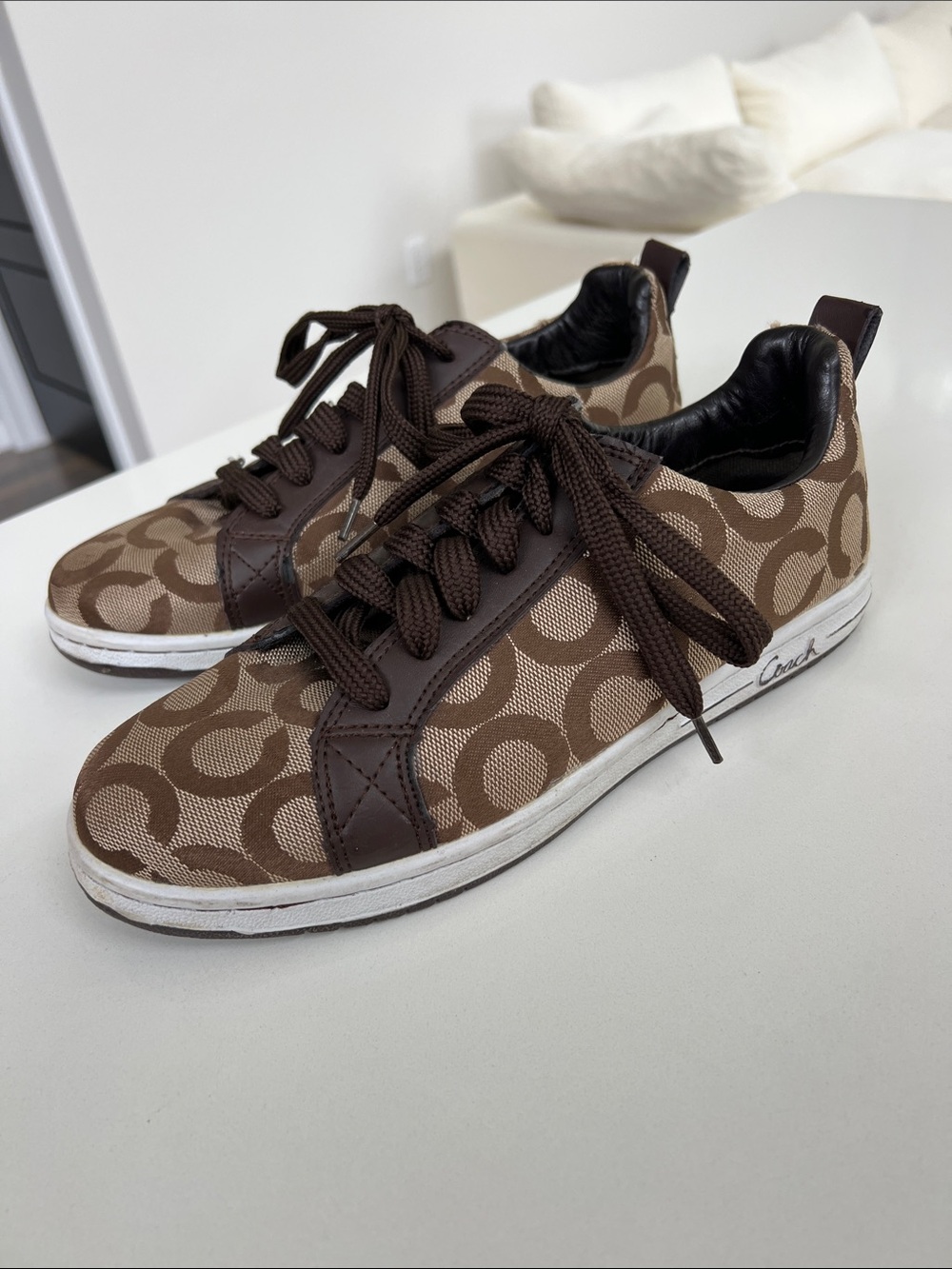 Coach joss low top profile C logo brown sneakers lace up tennis shoes 9